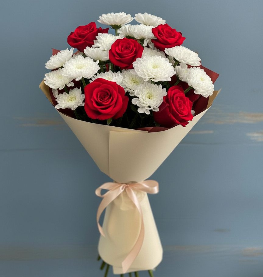 Букет цветов из: Розы и Хризантемы в Олонце