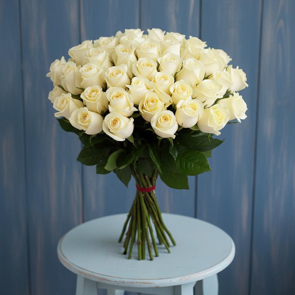Букет 51 Белая роза Эдлесс Лав в Олонце