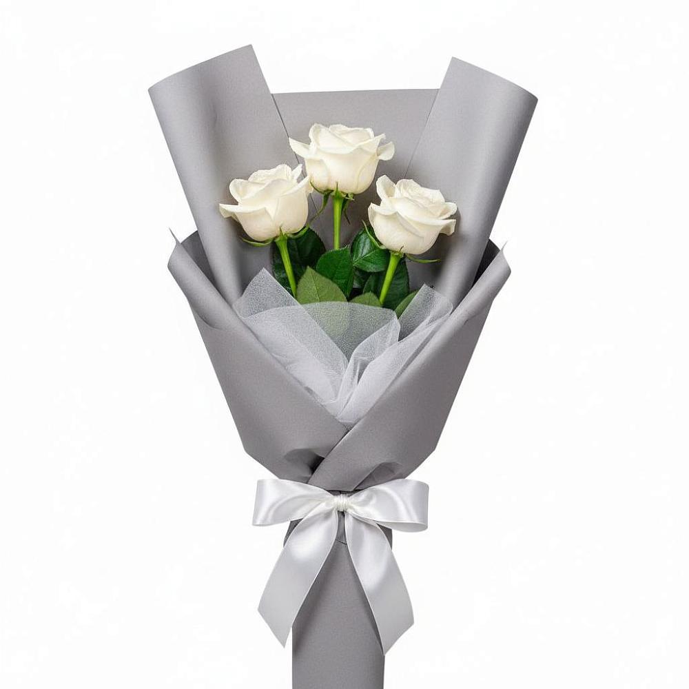 Букет 3 белые розы в Олонце