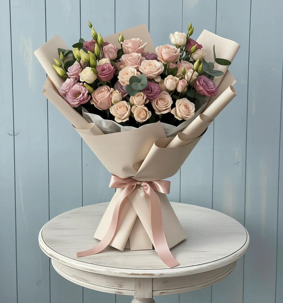 Букет цветов из: Розы и Лизиантусы в Олонце