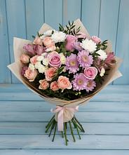 Букет цветов из:  Хризантемы, Розы и Альстромерии в Олонце