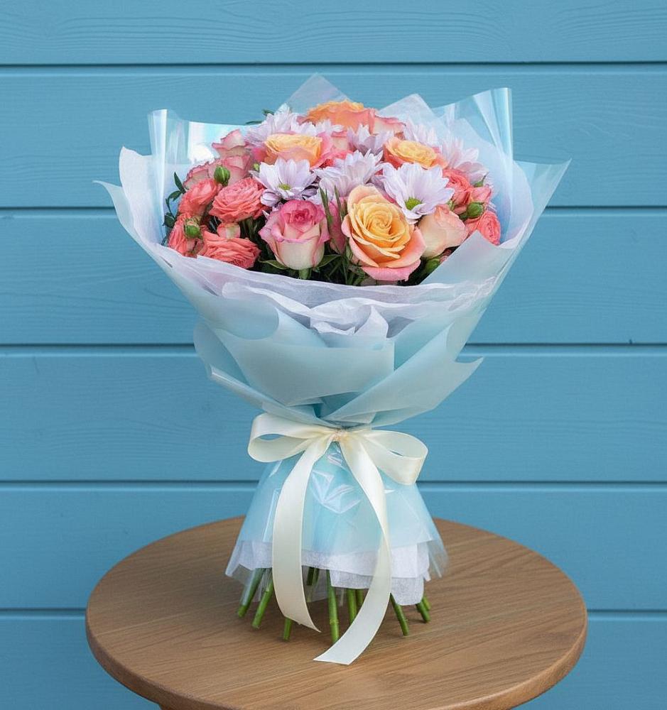 Букет цветов из: Хризантемы и Розы в Олонце